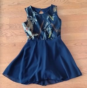 Navy blue print dress with shorts